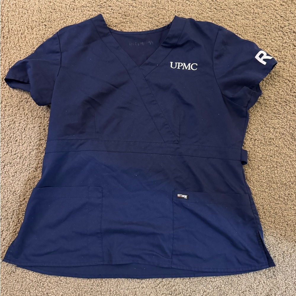 UPMC Navy Blue Scrub Top